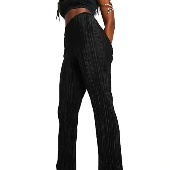 ASOS Plisse Flare Pants In Black Size 6 NWOT - Picture 4 of 11